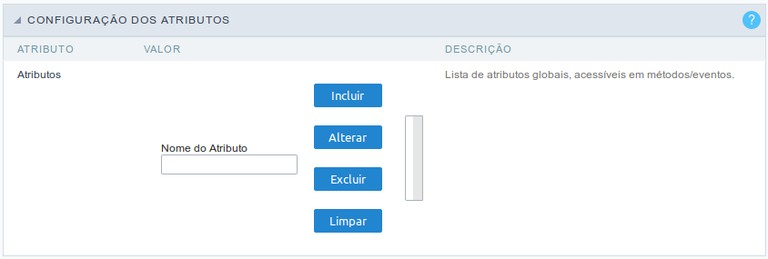 Interface Configuração dos Atributos.