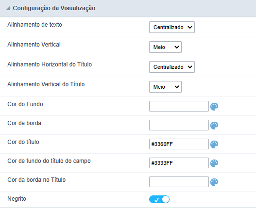 Tela de configuração geral do agrupamento de campos