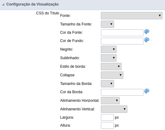 Interface de configuração da visualização.