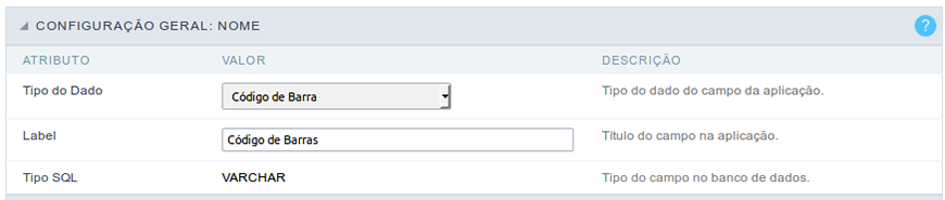 Interface de configuração do campo Perfil.