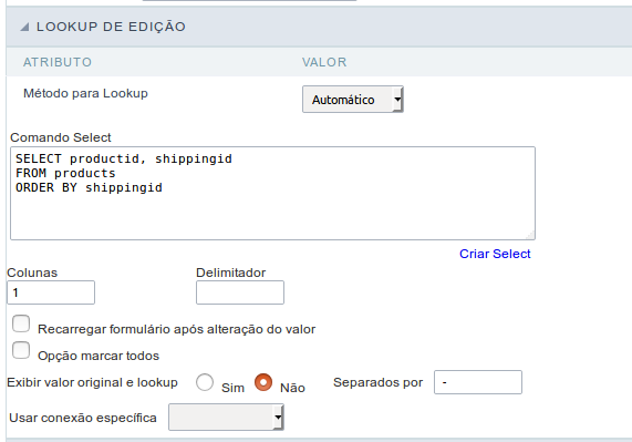 Interface Lookup de Edição Automático.