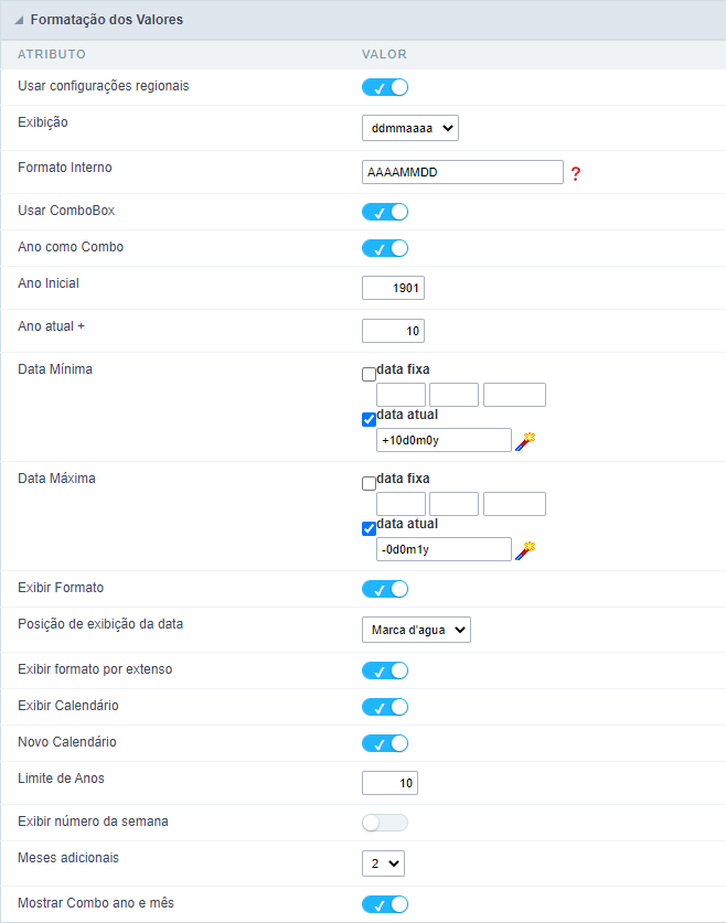 Interface de formatação de valores.