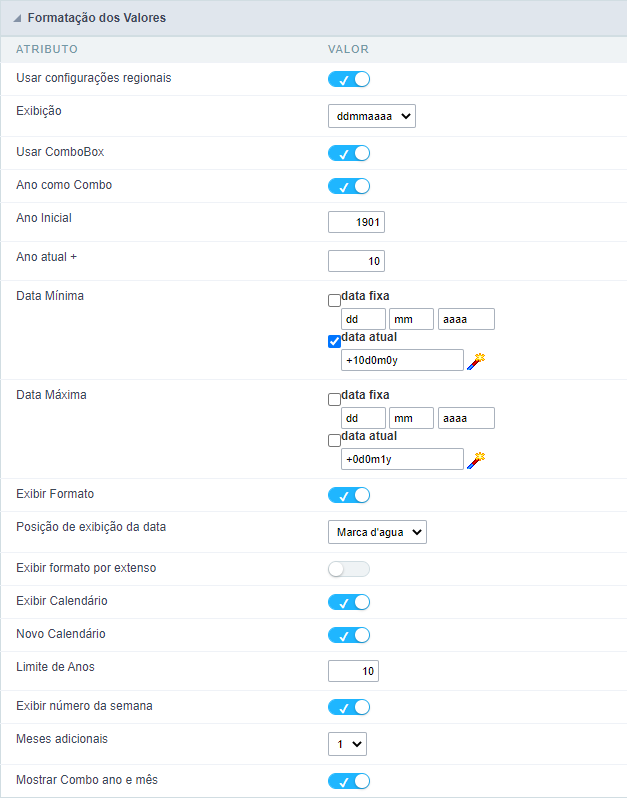 Interface de formatação de valores.