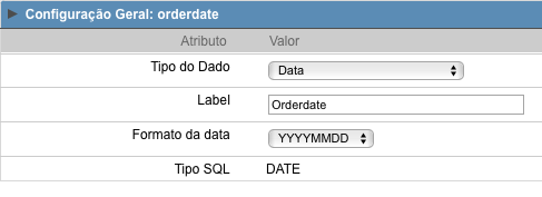 Interface de configuração do campo data.