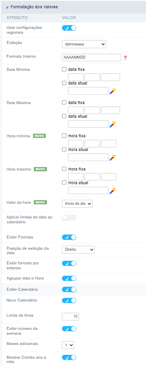 Interface de formatação de valores.