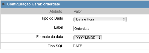 Interface de configuração do campo data e hora.