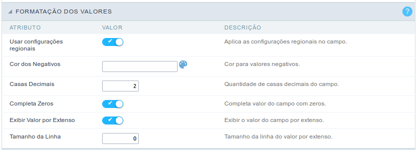 Interface de formatação de valores.