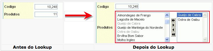 Exibição de lookup.