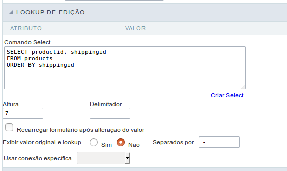 Interface Lookup de Edição Automático.