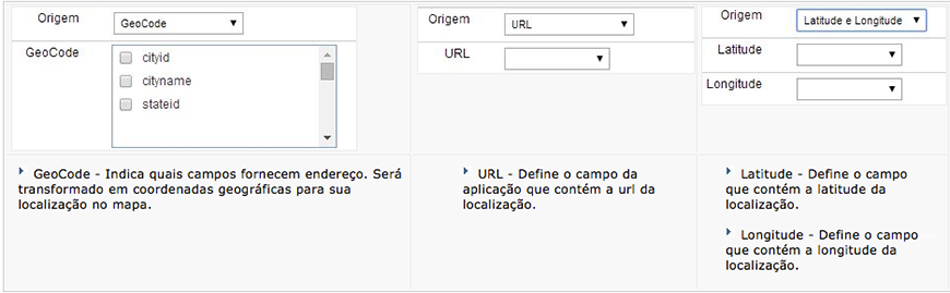 Interface de configuração de Origem