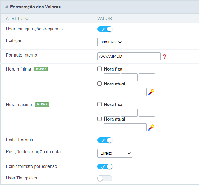 Interface de formatação de valores.