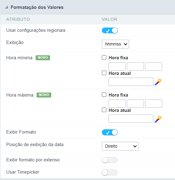 Interface de formatação de valores.