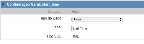 Interface de configuração do campo hora.