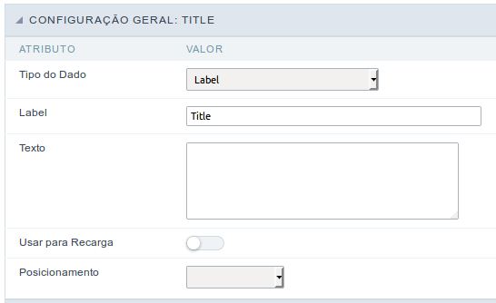 Interface de configuração do campo label.