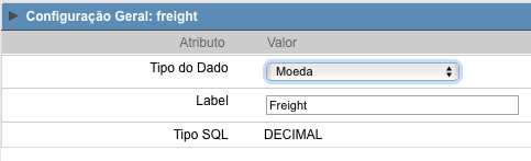 Interface de configuração do campo número.