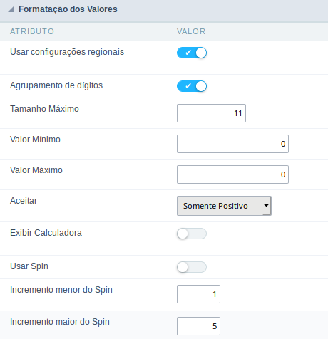 Interface de formatação de valores.