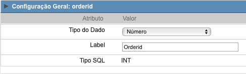 Interface de configuração do campo número.