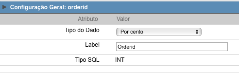 Interface de configuração do campo porcentagem.