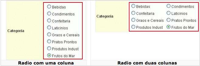 Seleção de multiplos valores em campo radio.