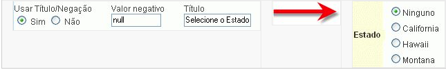 Seleção de utilização do título/negação de campos radio.