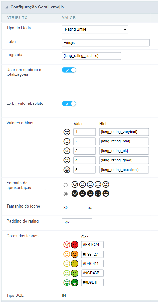 configuração geral ratingsmile consulta