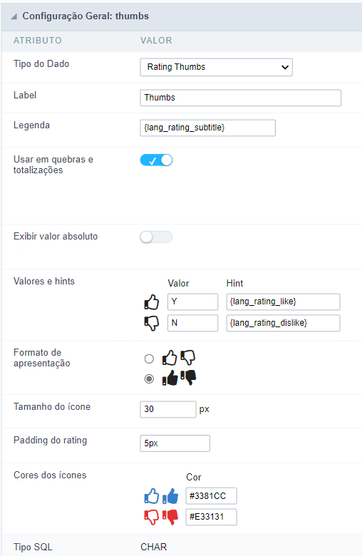 configuração geral ratingthumbs consulta