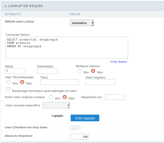 Interface Lookup de Edição Automático.