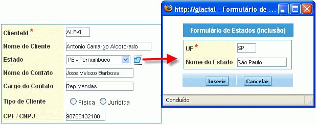 Exibição de ligação do lookup automático.