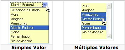 Seleção de multiplos valores em campo select.