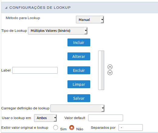 Configuração do lookup Múltiplos Valores (Binário).