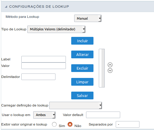 Configuração do lookup Múltiplos Valores (delimitador).