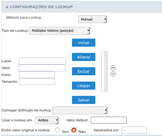 Configuração do lookup Múltiplos Valores (Posição).