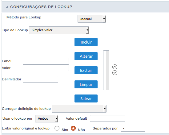 Configuração do lookup Simples Valor.