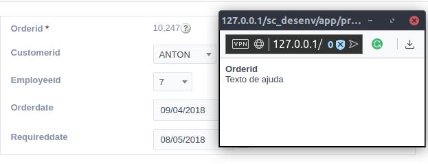 Interface de configuração do tipo de exibição da ajuda.