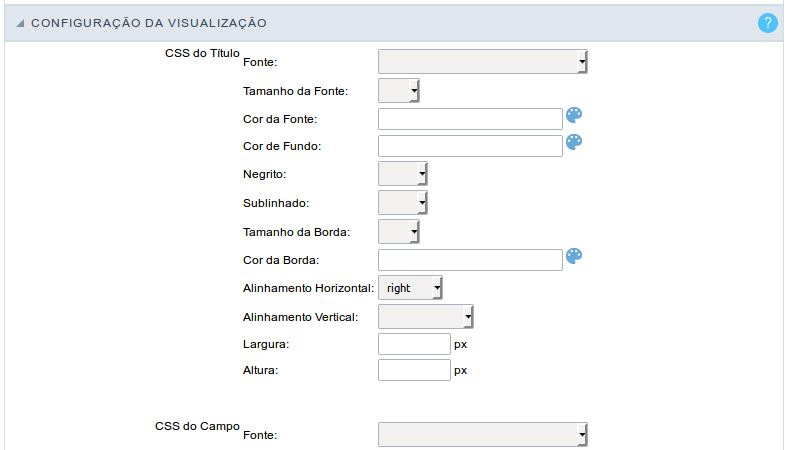 Interface de configuração da visualização.