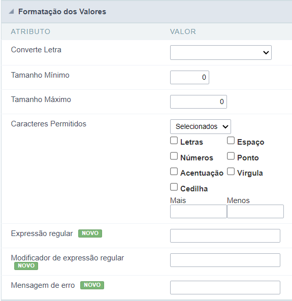 Interface de formatação de valores.