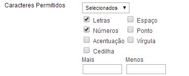 Interface de configuração dos caracteres.