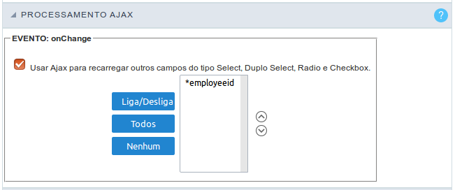 Interface de configuração do processamento ajax.