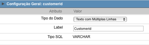 Interface de configuração do campo texto múltiplas linhas.