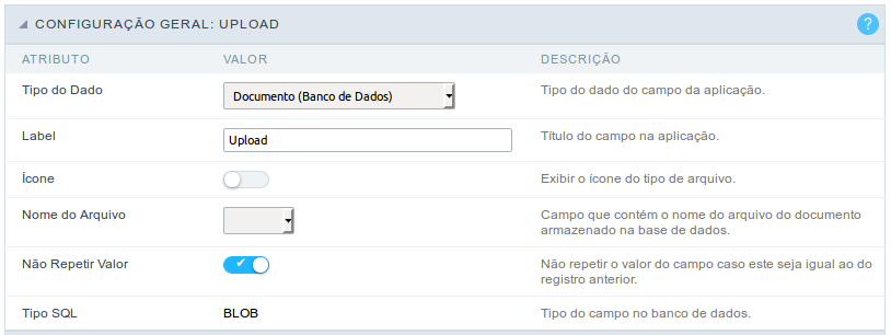 Interface Configuração Geral do Campo.