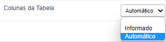 Opções do atributo Colunas da tabela