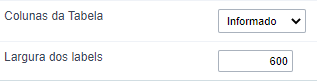 Opções do atributo Colunas da tabela utilizando o valor informado