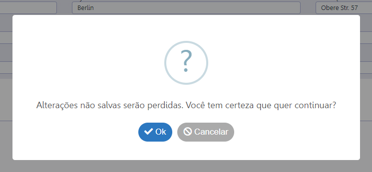 Exemplo da notificação ao recarregar dados não salvos