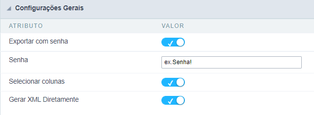 Configuração de exportação Word da consulta