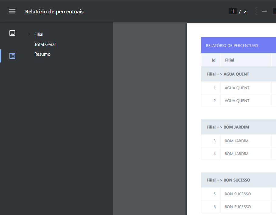 Exemplo na tela de configuração do PDF para o usuário final da aplicação