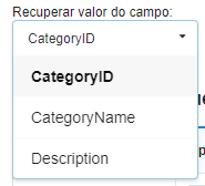 Lista de campos da aplicação de destino para recuperação de valores