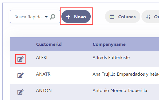 Exemplo de uma aplicação de consulta com ligação de edição