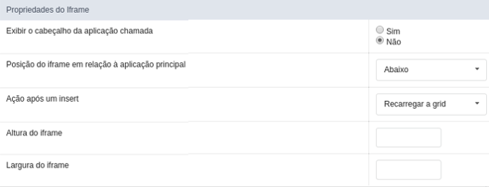 Propriedades do iframe