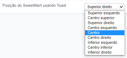 Opções de posicionamento do toast