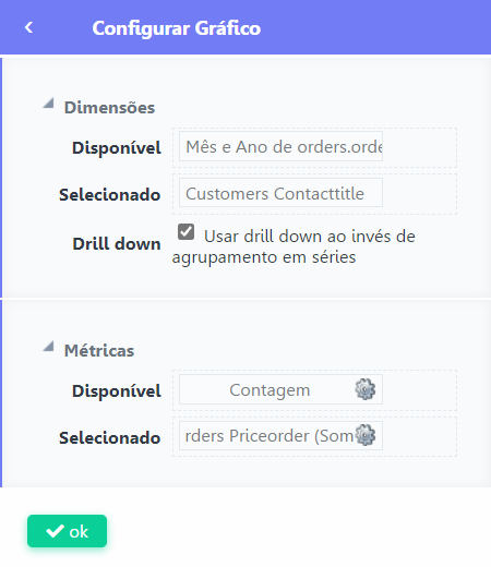 Exemplo da tela de configuração de gráfico